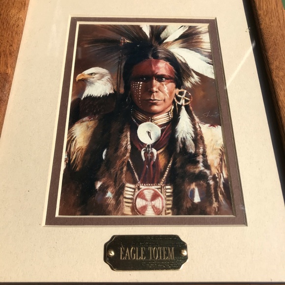 Native American warrior portrait framed lithograph - Picture 2 of 2
